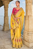 Surprising Yellow Heavy Embroidery Work Crepe Haldi Wear Saree