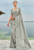 Marvelous Grey Heavy Embroidery Work Banarasi Silk Function Wear Saree