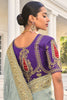 Attractive Grey & Blue Jarkan Work Jacquard Wedding Saree With Blouse