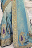 Attractive Grey & Blue Jarkan Work Jacquard Wedding Saree With Blouse