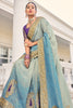 Attractive Grey & Blue Jarkan Work Jacquard Wedding Saree With Blouse