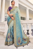 Attractive Grey & Blue Jarkan Work Jacquard Wedding Saree With Blouse