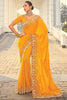 Ravishing Mustard Yellow Thread Work Crepe Haldi Wear Saree