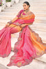 Fascinating Pink & Orange Heavy Border Work Jacquard Wedding Saree