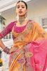 Fascinating Pink & Orange Heavy Border Work Jacquard Wedding Saree