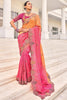 Fascinating Pink & Orange Heavy Border Work Jacquard Wedding Saree