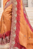 Glamorous Peach Heavy Border Work Crepe Wedding Wear Saree