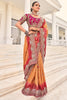 Glamorous Peach Heavy Border Work Crepe Wedding Wear Saree