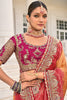 Glamorous Peach Heavy Border Work Crepe Wedding Wear Saree
