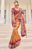 Glamorous Peach Heavy Border Work Crepe Wedding Wear Saree