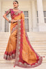 Glamorous Peach Heavy Border Work Crepe Wedding Wear Saree