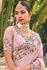 Beautiful Pink Thread Work Banarasi Silk Traditional Saree With Blouse