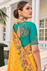 Exquisite Yellow Heavy Border Work Crepe Wedding Saree With Blouse