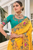 Exquisite Yellow Heavy Border Work Crepe Wedding Saree With Blouse