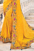 Exquisite Yellow Heavy Border Work Crepe Wedding Saree With Blouse