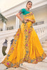 Exquisite Yellow Heavy Border Work Crepe Wedding Saree With Blouse