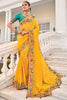 Exquisite Yellow Heavy Border Work Crepe Wedding Saree With Blouse