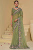 Dazzling Pista Green Thread Work Organza Event Wear Saree With Blouse