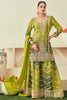 Wonderful Green Embroidered Chinon Mehendi Wear Sharara Suit