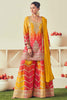 Incredible Yellow Bandhani Print Chinon Wedding Wear Sharara Suit