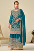 Alluring Blue Heavy Embroidery Work Chinon Eid Sharara Suit