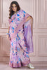 Beautiful Lavender Digital Printed Silk Event Wear Saree With Blouse