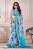 Attractive Sky-Blue Digital Printed Silk Festival Wear Saree With Blouse