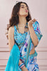 Attractive Sky-Blue Digital Printed Silk Festival Wear Saree With Blouse