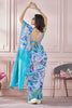 Attractive Sky-Blue Digital Printed Silk Festival Wear Saree With Blouse