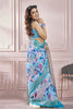 Attractive Sky-Blue Digital Printed Silk Festival Wear Saree With Blouse