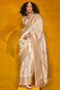 Attractive Cream Zari Weaving Silk Festival Wear Saree With Blouse