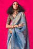 Shocking Blue Zari Weaving Pure Tissue Silk Event Wear Saree