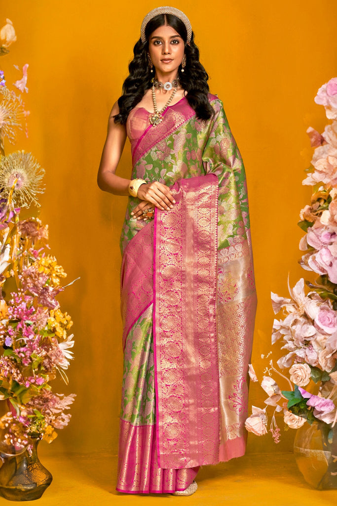 Fantastic Light Green Zari Weaving Silk Traditional Saree With Blouse