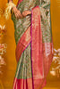 Impressive Olive Green Zari Weaving Silk Banarasi Saree With Blouse