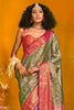 Impressive Olive Green Zari Weaving Silk Banarasi Saree With Blouse