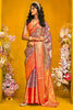 Fabulous Grey & Orange Zari Weaving Silk Saree With Blouse