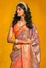Fabulous Grey & Orange Zari Weaving Silk Saree With Blouse