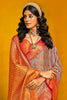 Fabulous Grey & Orange Zari Weaving Silk Saree With Blouse