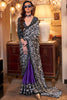 Precious Black Digital Print Satin Event Wear Saree With Blouse