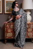 Dazzling Black Digital Print Satin Casual Wear Saree With Blouse