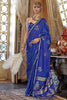 Alluring Blue Zari Weaving Satin Festival Wear Saree With Blouse