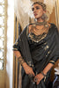 Stunning Black Zari Weaving Satin Traditional Saree With Blouse