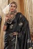 Stunning Black Zari Weaving Satin Traditional Saree With Blouse