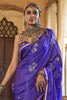 Attractive Purple Zari Weaving Satin Traditional Saree With Blouse