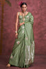 Interesting Olive Green Zari Weaving Silk Banarasi Saree With Blouse