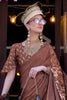 Gorgeous Brown Printed Satin Casual Wear Saree With Blouse