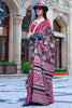 Beautiful Pink Printed Satin Festival Wear Saree With Blouse