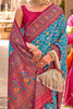 Captivating Blue Patola Printed Silk Traditional Saree With Blouse