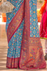 Captivating Blue Patola Printed Silk Traditional Saree With Blouse
