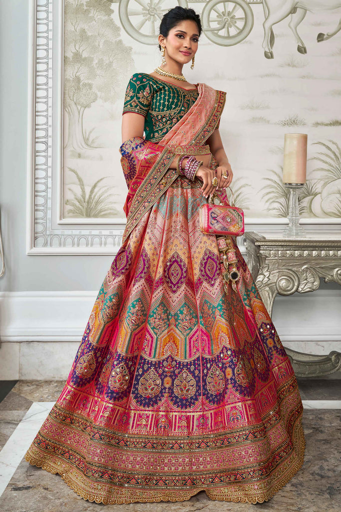 Surprising Multi Color Embroidered Banarasi Silk Wedding Lehenga Choli